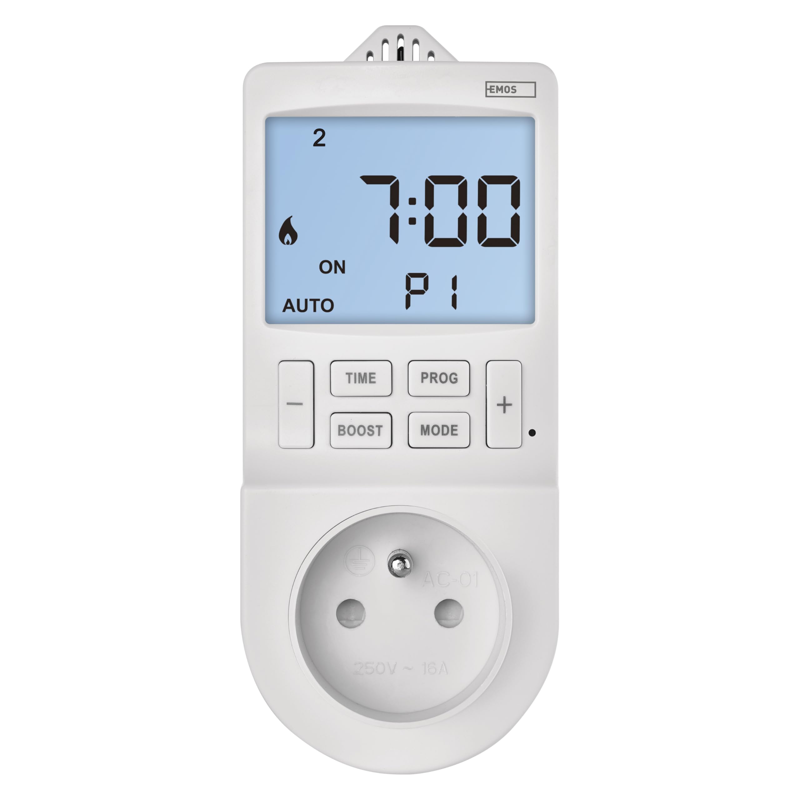 EMOS 2en1 Thermostat de prise et minuterie, régulateur de température ambiante numérique et prise de courant minuterie pour chauffage et refroidissement, radiateur, chauffage infrarouge, aquarium
