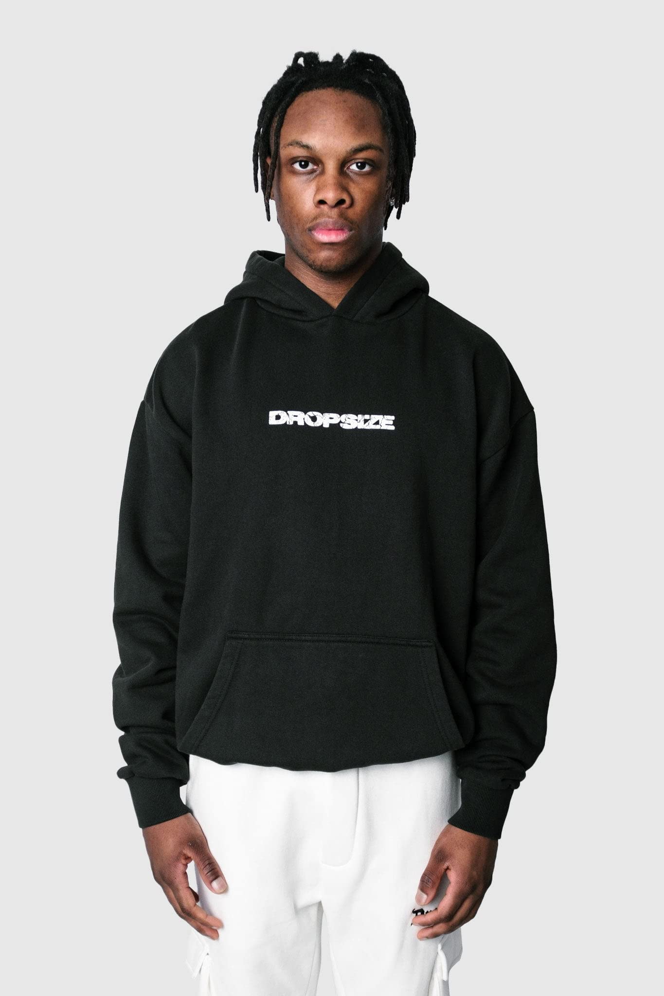 Dropsize Heavy Oversize Moon Design Hoodie Washed Black, Urban Streetwear Oversize Pullover in cotone 360 GSM con Cappuccio Uomo Felpa con Cappuccio