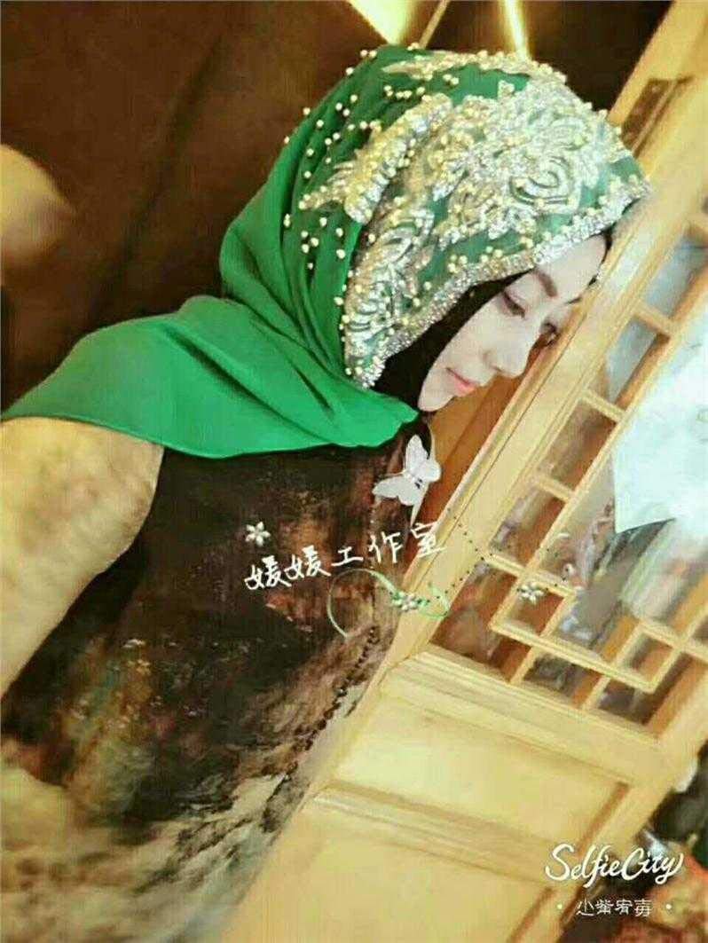 أربعة مواسم جديدة زهرة البولكا وشاح العبادة الحجاب الإناث السفر واقية من الشمس جديد الدانتيل هود غطاء الرأس ربط إلى مسلم ثلاثي الأبعاد HJS N20- الزمرد الأخضر- N64