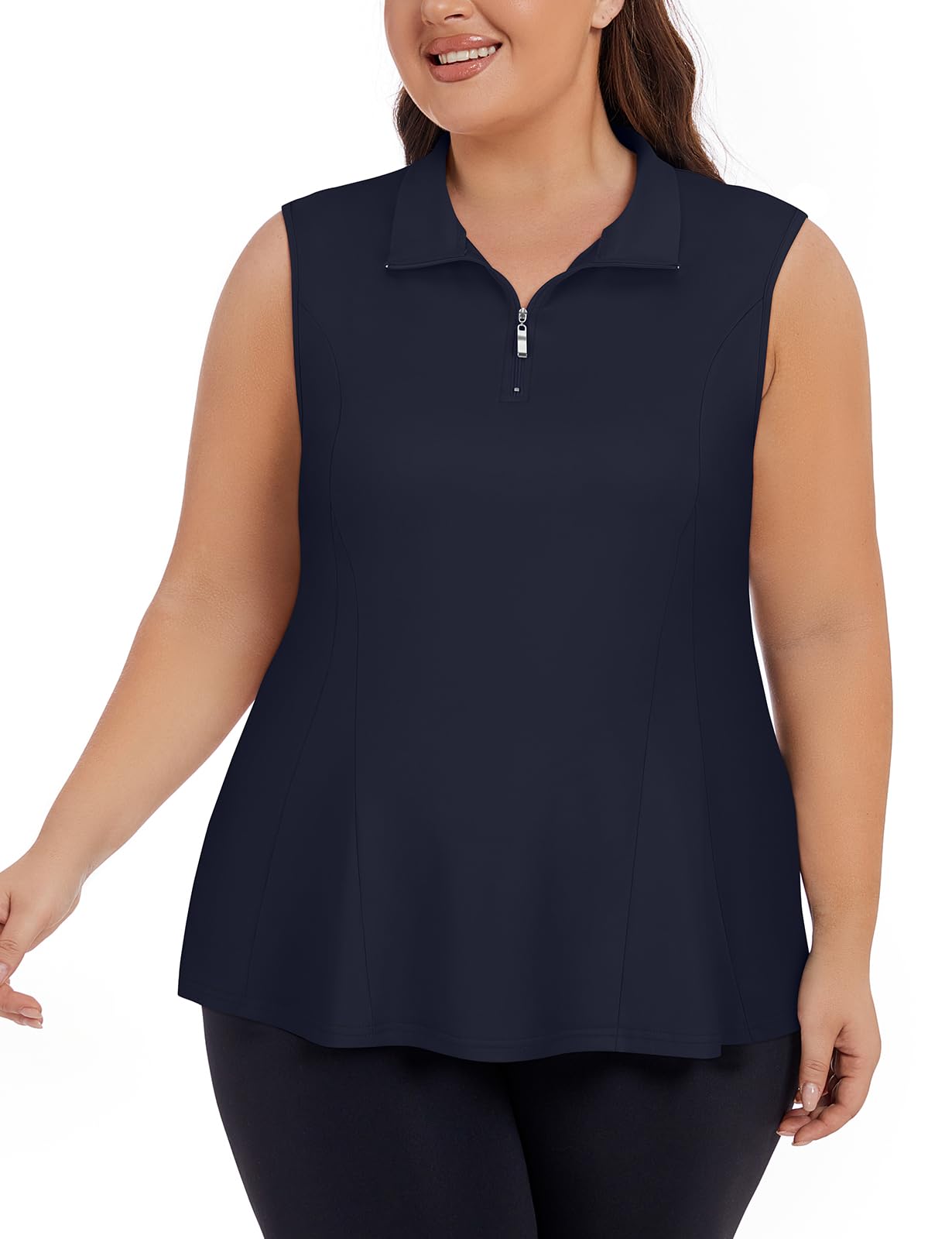 Unsenthy Plus Size Golf Polo Shirts for Women 1/4 Zip Up Quick Dry Sleeveless Workout Tank Tops XL-5XL