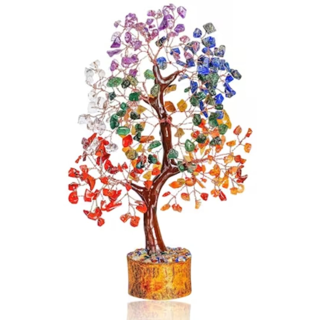 7 Chakra Crystal Tree for Positive Energy Healing Stones Seven Chakra Tree Feng Shui Fake Bonsai Natural Healing Money Tree with Vastu Stones Perfect for Spiritual Gift, Home & Office Decor