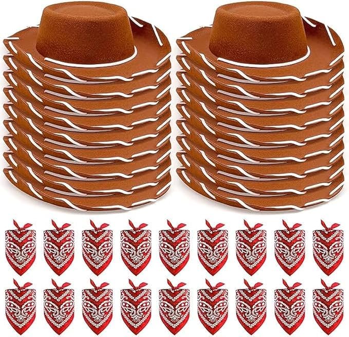 SWHCM 36-teiliges Cowboyhut- und Bandana-Set Western-Cowboy-Kostüm Hut-Zubehör für Geburtstagspartys mit Western-Motto