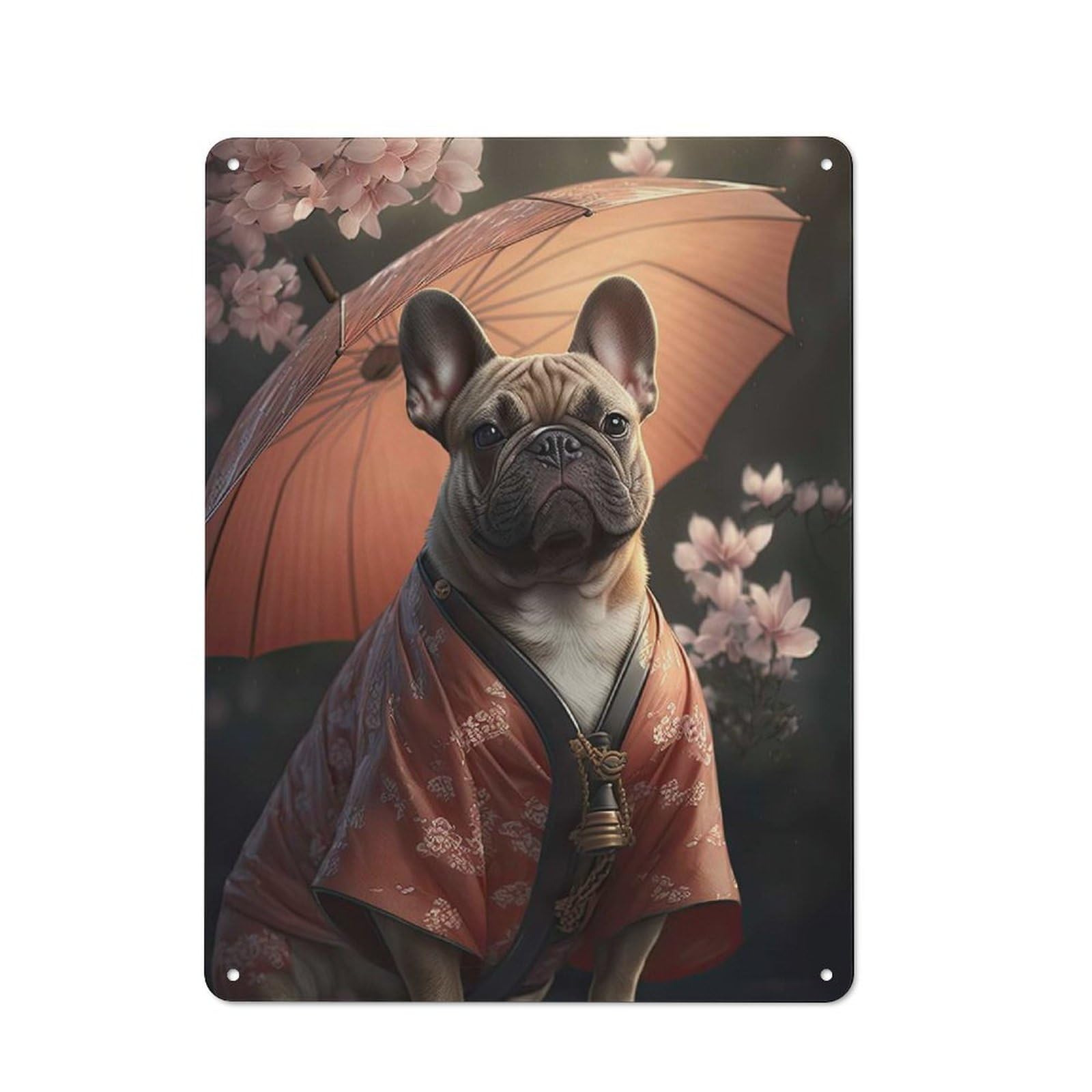 Fawn French Bulldog Kimono Modern Retro Metal Wall Decor 40x30cm, Metal Wall Sign for Loft, Studio, Office Or Creative Room