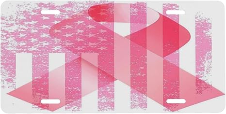 Vintage Pink Ribbon Breast Cancer Hope Flag Aluminum License Plate 6 x 12 Inch Metal Car Front License Plate Cover Car Decor Accessory Novelty Vanity Decoration Tag with 4 Holes