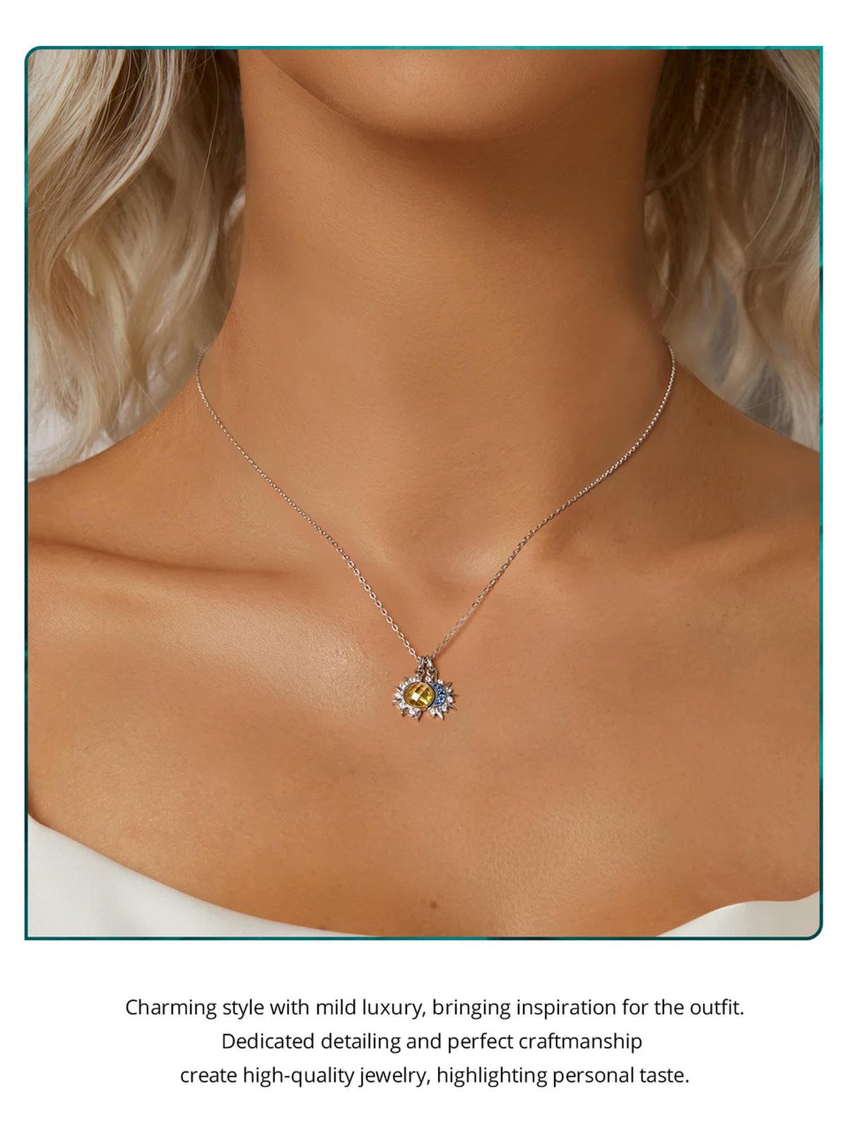 Collana Con Ciondolo Energetico Sole E Luna In Argento Sterling 925 E Oro Bianco, Per Donna, Regalo Di Alta Gioielleria Per Feste