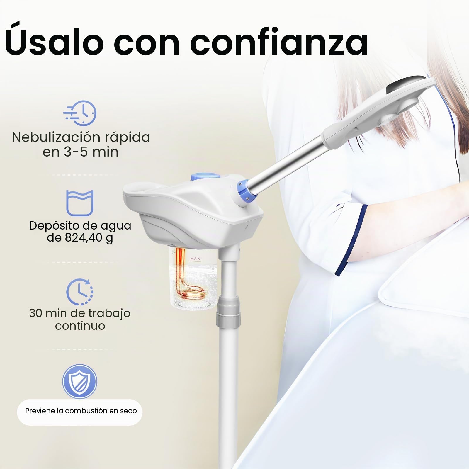 Vaporizador facial 2 en 1 de TuliperMood, vaporizador facial de ozono, 750 W, cosmético, altura ajustable, para salón de belleza, spa, casa, blanco, hidratante, antiacné, desintoxicante