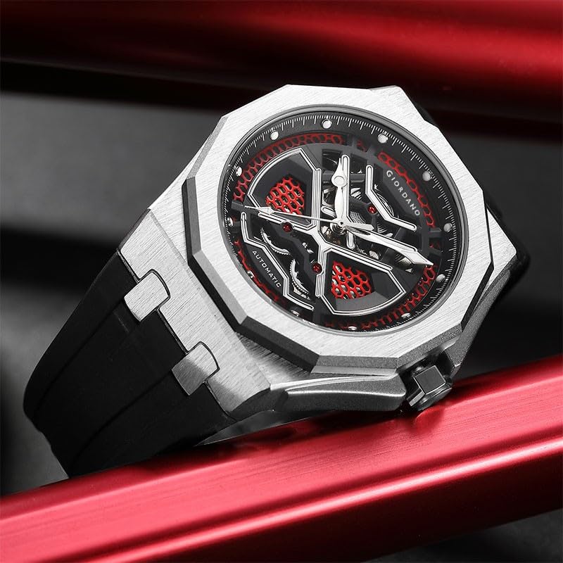 Image of Giordano Automatic Unique Watch for Men with Stainless Steel Case, Silicone Strap, Luxury Design & Water Resistant