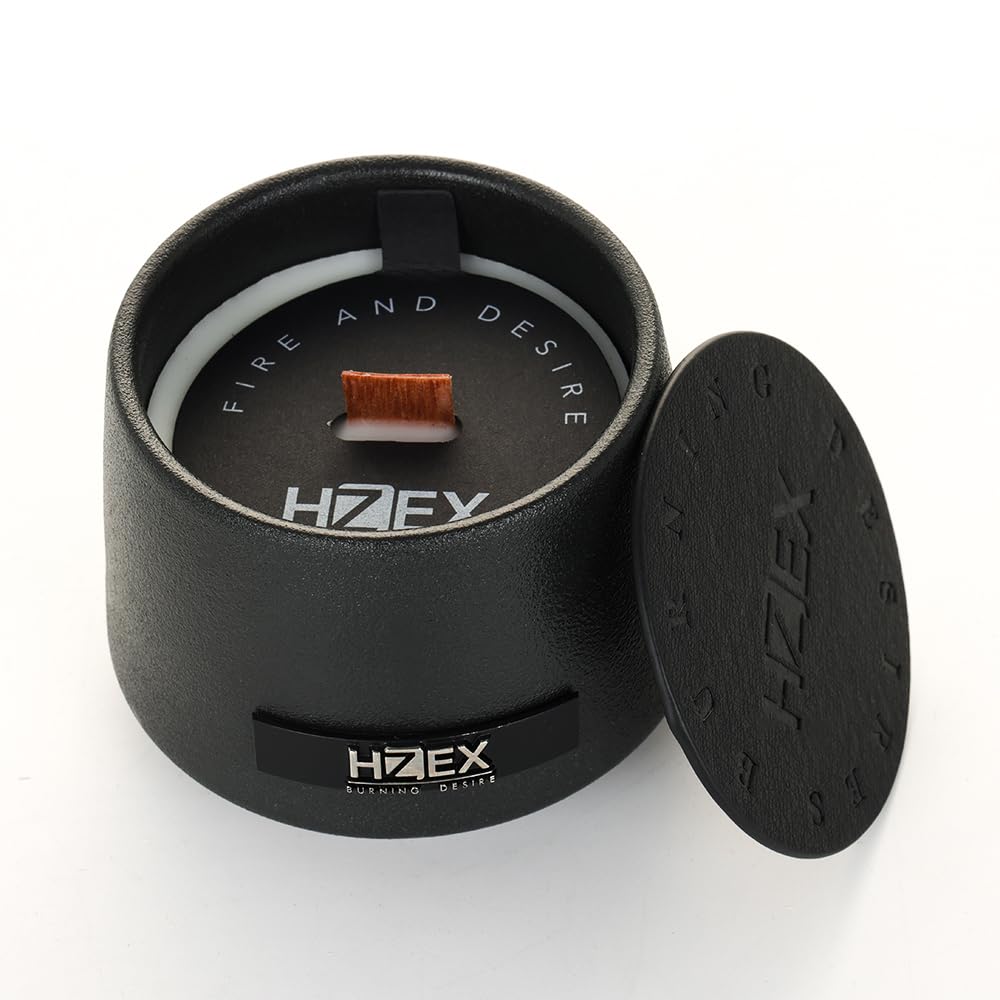 Scented Candle 150g, HZEX Fire and Desire Premium Scented Candles for Men Home Decor, Black Ceramic Wooden Wick, 60 Hour Natural Scented Soy Wax Candle - Inner Chanting