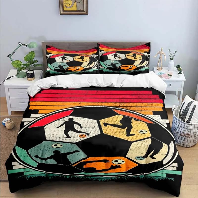 Parure de lit 240x260 football de dessin animé et taies 65x65 en microfibre pour grand lit