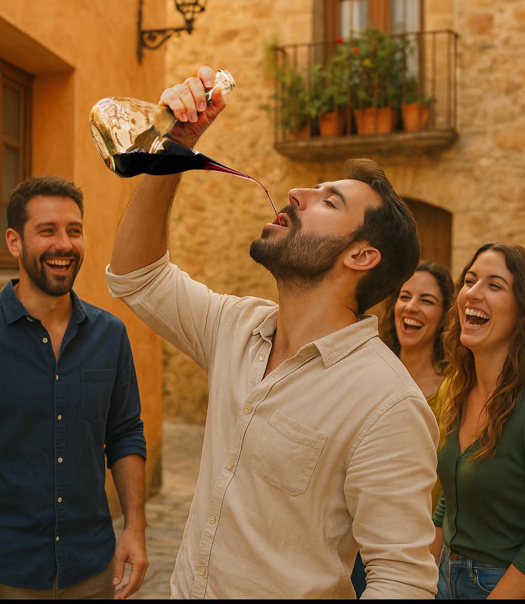 Jarre à vin artisanale en verre. Verseur de vin en verre 1000 ml. Porron cristal eau aérateur. Carafe à vin. Distributeur de vin, d'huile et de bière. Fabriqué à la main. (1000 ML)