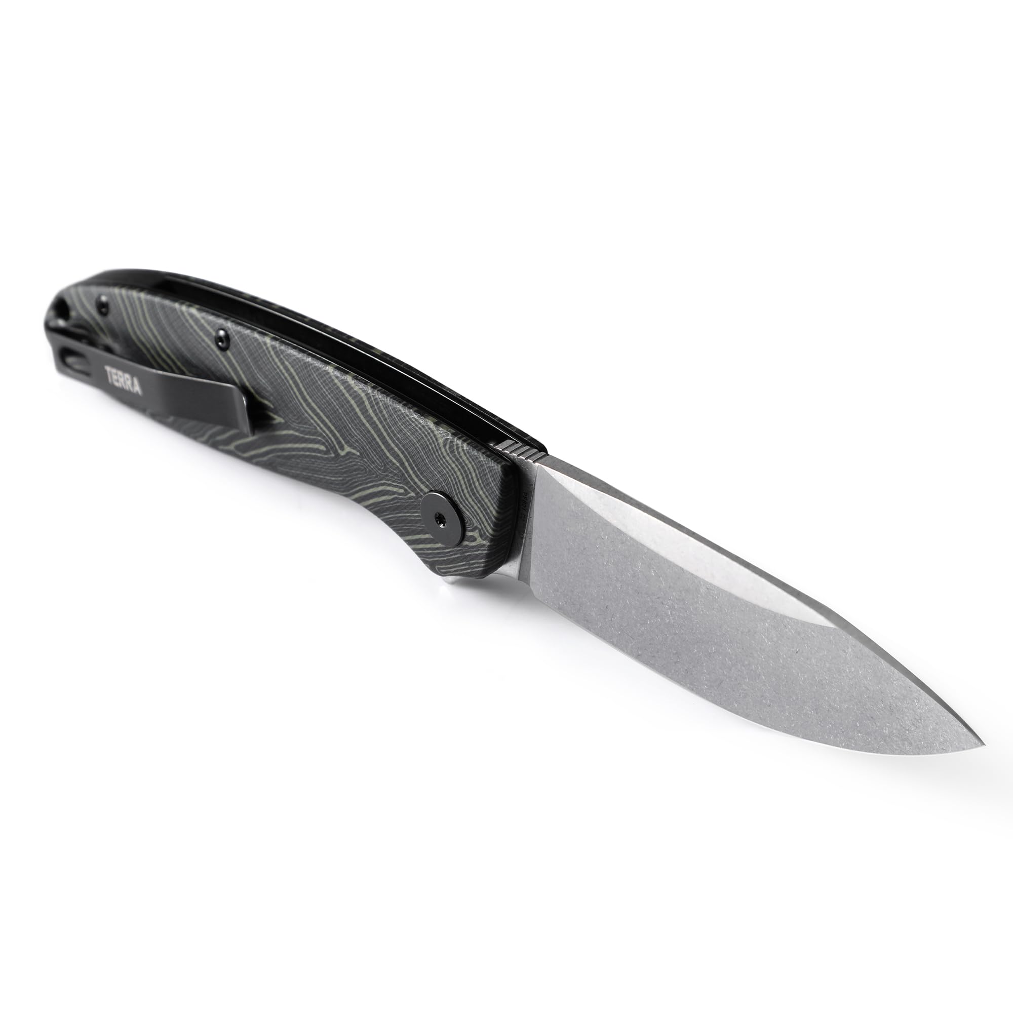 Petrified fish PFB01 Terra Cuchillo Plegable 3,54 inch Cuchilla de satén de acero D2 Micarta Mango EDC cuchillo de bolsillo (Blue Stonewashed)