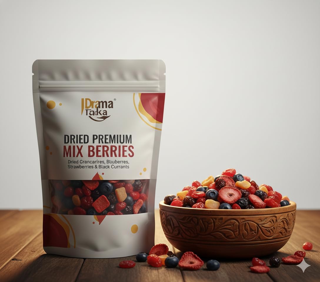 Drama Tadka Premium Dried Mix Berries | Blend of Blueberries, Cranberries, Black Raisins & Strawberries | No Added Sugar | Antioxidant-Rich Healthy Snack | Vegan & Gluten-Free | Trail Mix for Kids & Adults (80g, Dried Mix Beries)-image-5