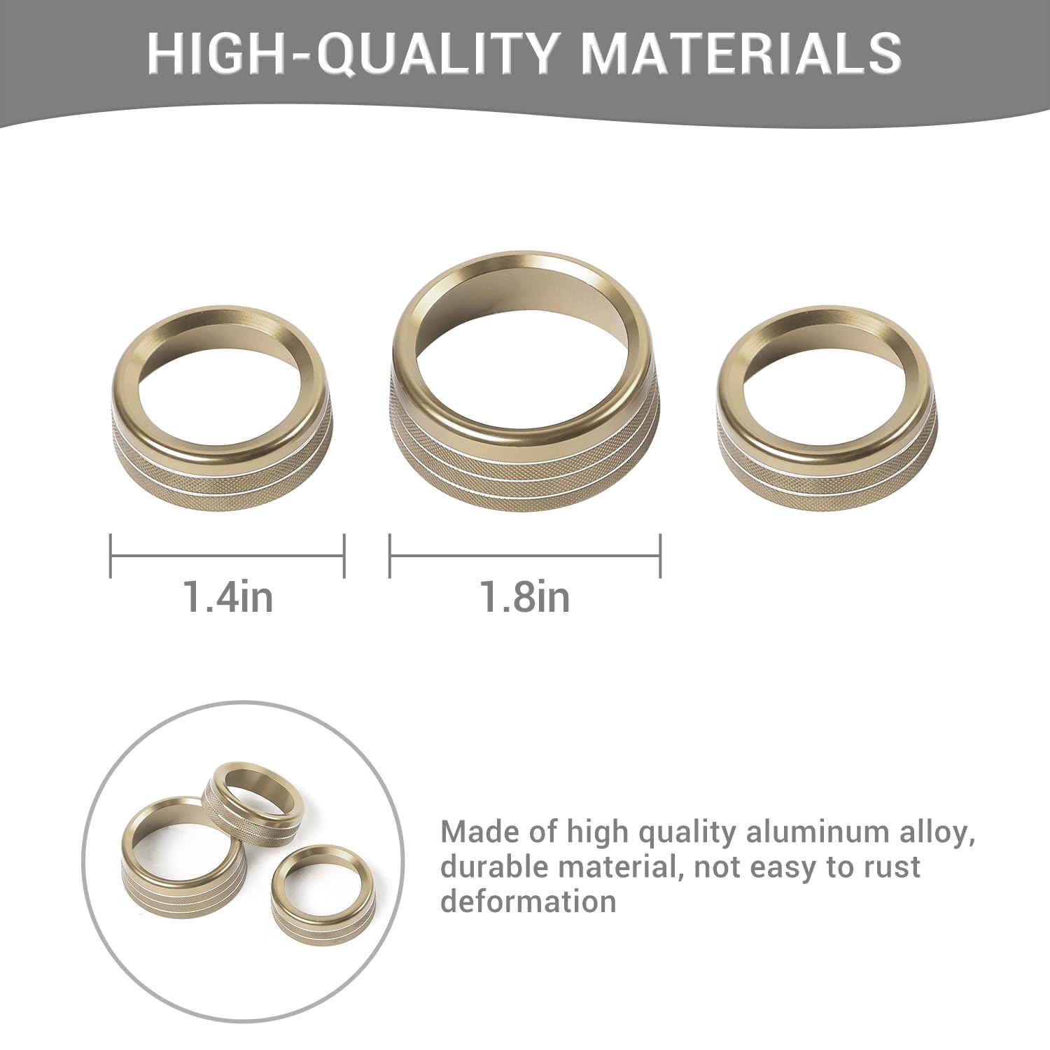 AC Volume Switch Knob Trim Ring Compatible with Dodge Charger 2011+/Challenger 2015+/RAM 2012-2017/Durango 2016-2022/Chrysler 300C 2011+, Aluminum Alloy Interior Accessories 3pcs, Gold