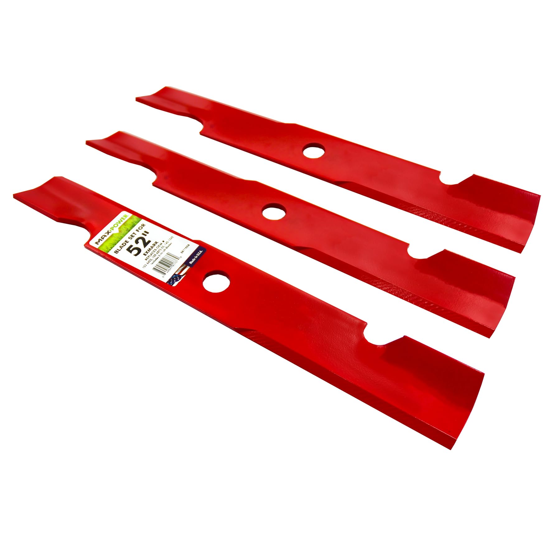 MAXPOWER 561155B - Juego de 3 Cuchillas de Alta elevación para cortacéspedes ExMark y Toro, sustituye a los números OEM 109-6873-03, 140-1242