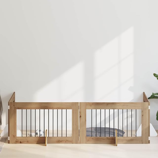 Foto 2 de 8 de vidaXL Puerta para Perros Plegable con Soportes 4 uds. Roble Artisan