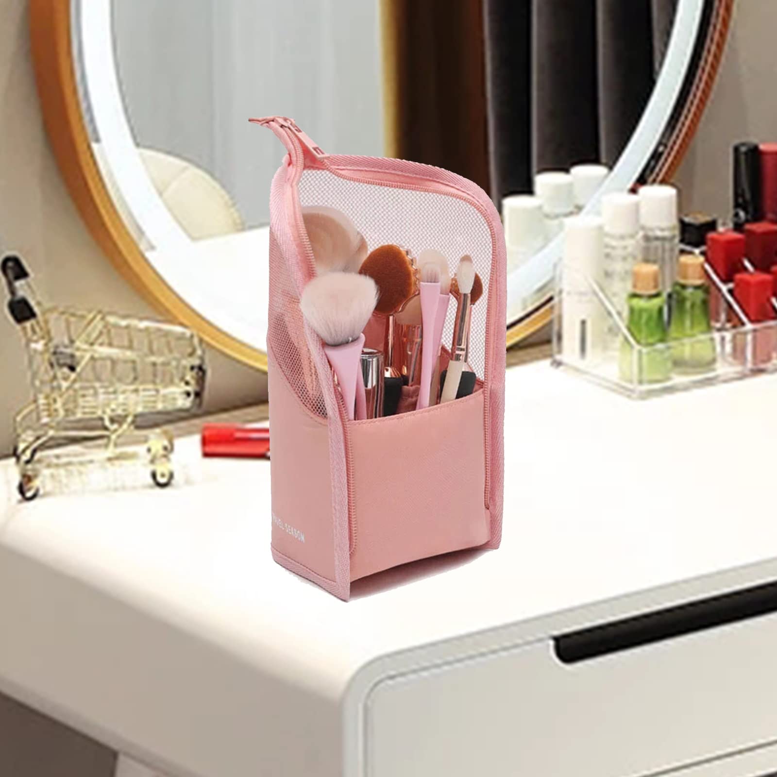 Sac De Pinceau Maquillage Porte Pinceau de Voyage Multifonctionnel Sac pinceaux cosmétique translucide Porte-Pinceau Maquillage Étanche Fermeture éclair Debout Cosmétique Brosse Poche Crayon Boîte