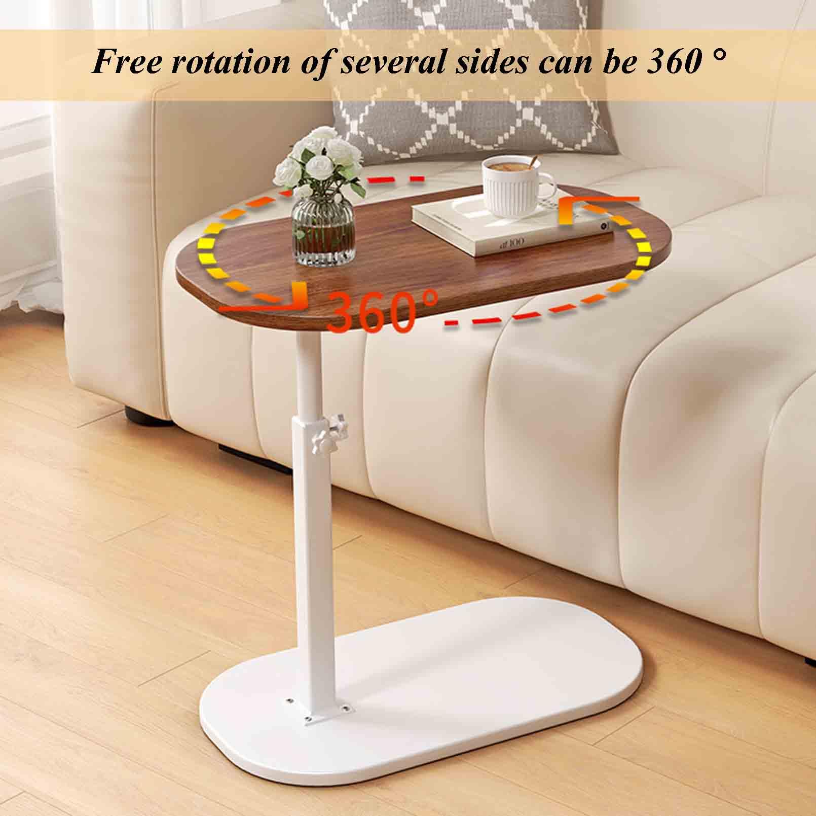Adjustable Floor Laptop Stand - Height Adjustable Side Table For Sofa, Bed, Office With Wood Top & Metal Base