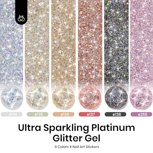 Image of Beetles Fall Glitter Gel Nail Polish Set, Reflective Sparkle Gel Polish | Diamond Shine Silver Black Pink Gold Holographic Gel Polish with Nail Art Stickers Soak Off Uv LED Manicure Gifts for Women
