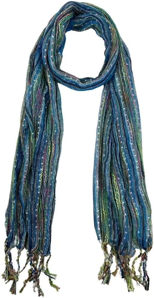 Humble Hilo Women's Multi-Colored Lightweight Boho Scarf Shawl - Head Neck Wrap Fringe 17x70in