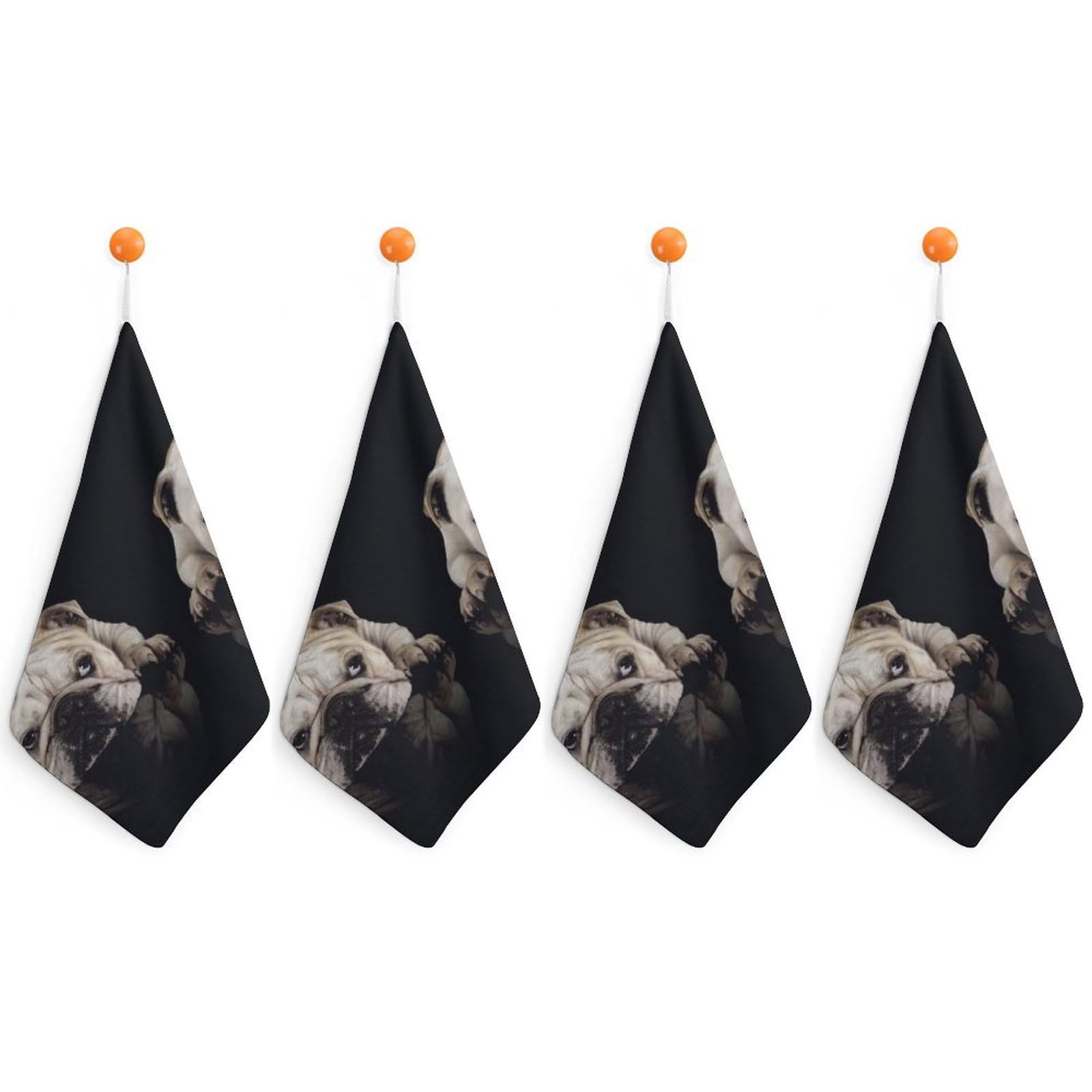 LEDFCVSU 4 Piece Hanging Hand Towels, Funny Dog Bulldog Small Dry Hand Towel for Kitchen Bathroom