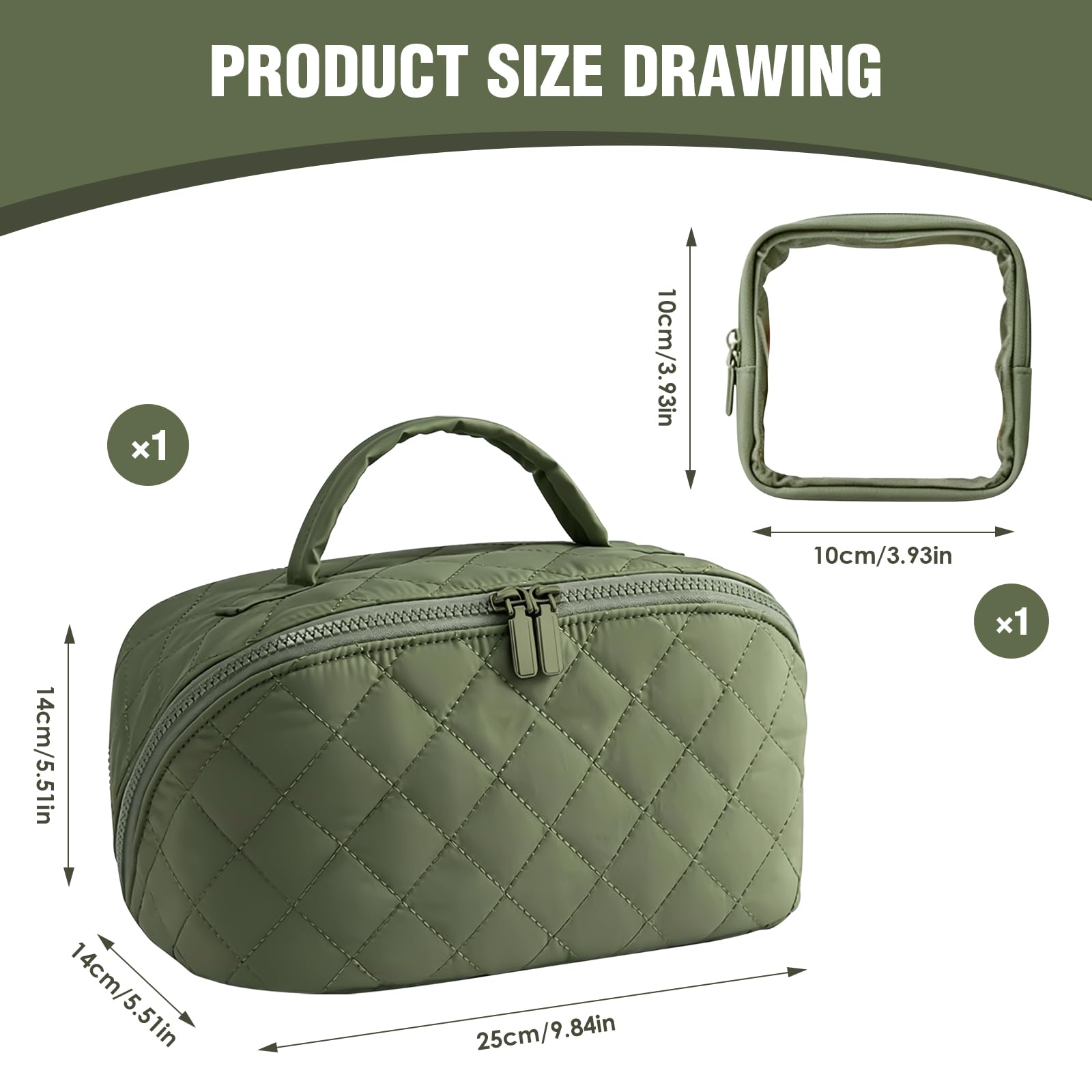 Beauty case da donna con apertura a 180° e scomparti organizer, grande capacità beauty case e trousse da viaggio, verde