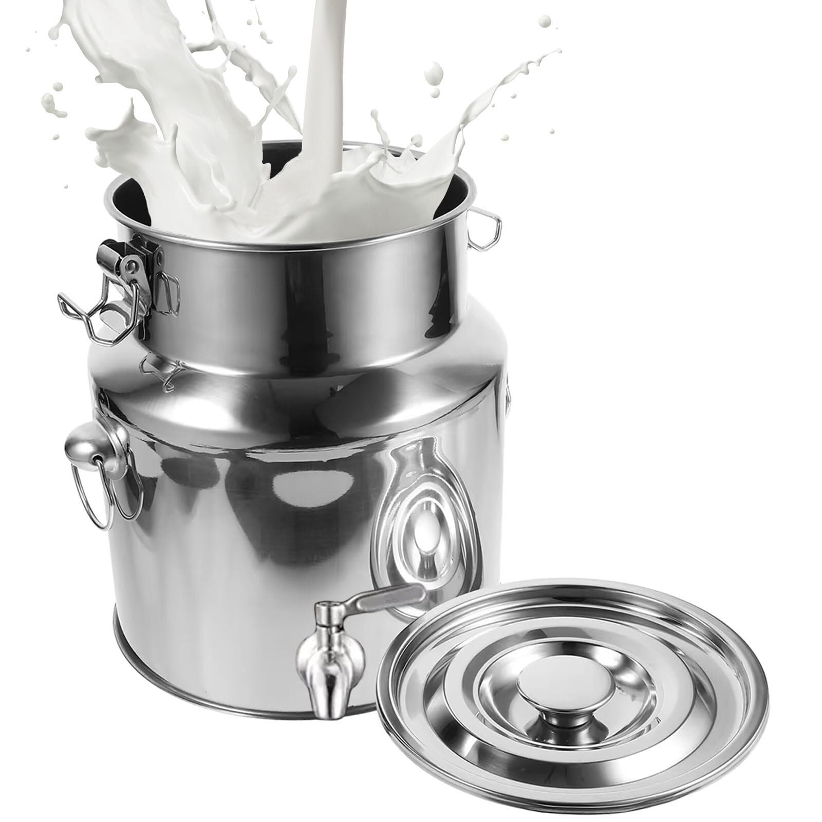asdchZen Water Dispenser 304 Stainless Steel Milk Can With Spigot 9 Liter Water Beverage Dispenser Pail For Milk, Wine, Oil Plastic,18L 25x40CM