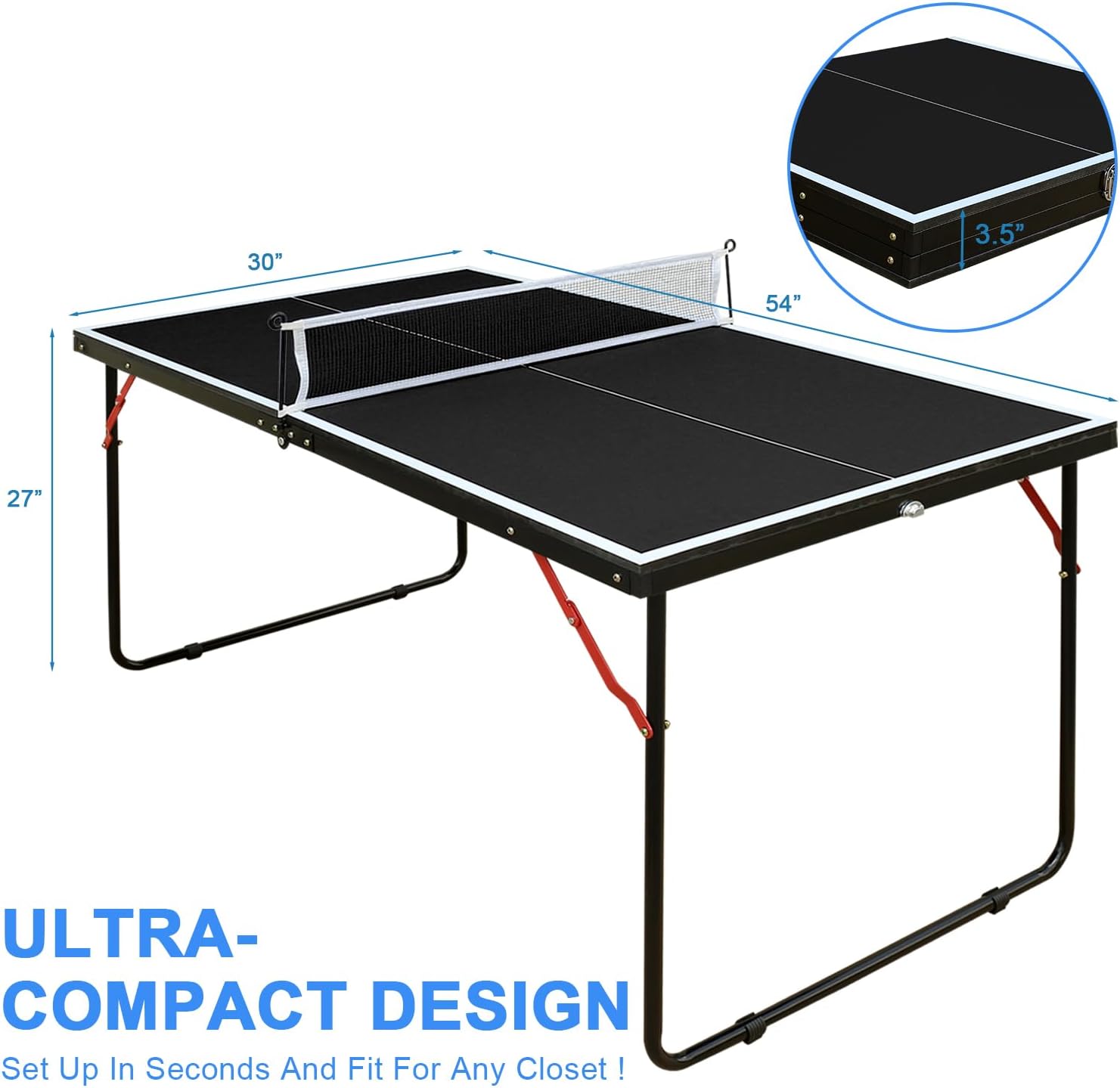 4.5x2.5Ft Foldable Ping Pong Table Set,Portable Table Tennis Game Set for Indoor/Outdoor with Net,2 Table Tennis Paddles and 3 Balls