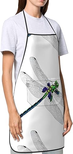 Miniatura 2 de Unisex Apron With Pocket, Cute Dragonfly Chef Apron For Cooking, Bbq & Crafts, Spillproof Kitchen Protection Bib With Large Utility Pocket For Adults