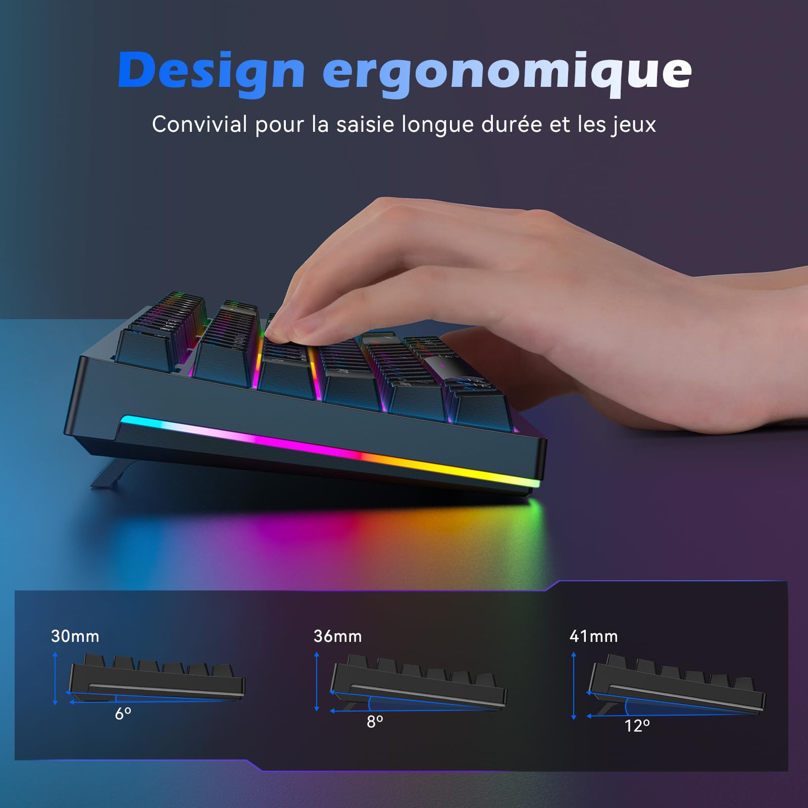 TECURS Tastiera Gamer Meccanica Wireless 80% TKL AZERTY, Tastiera Gaming Bluetooth/2.4Ghz/USB-C Programmabile con Interruttore Rosso, Tastiera Meccanica di Gioco RGB per PC/PS5/Win/Mac/Android/iOS,