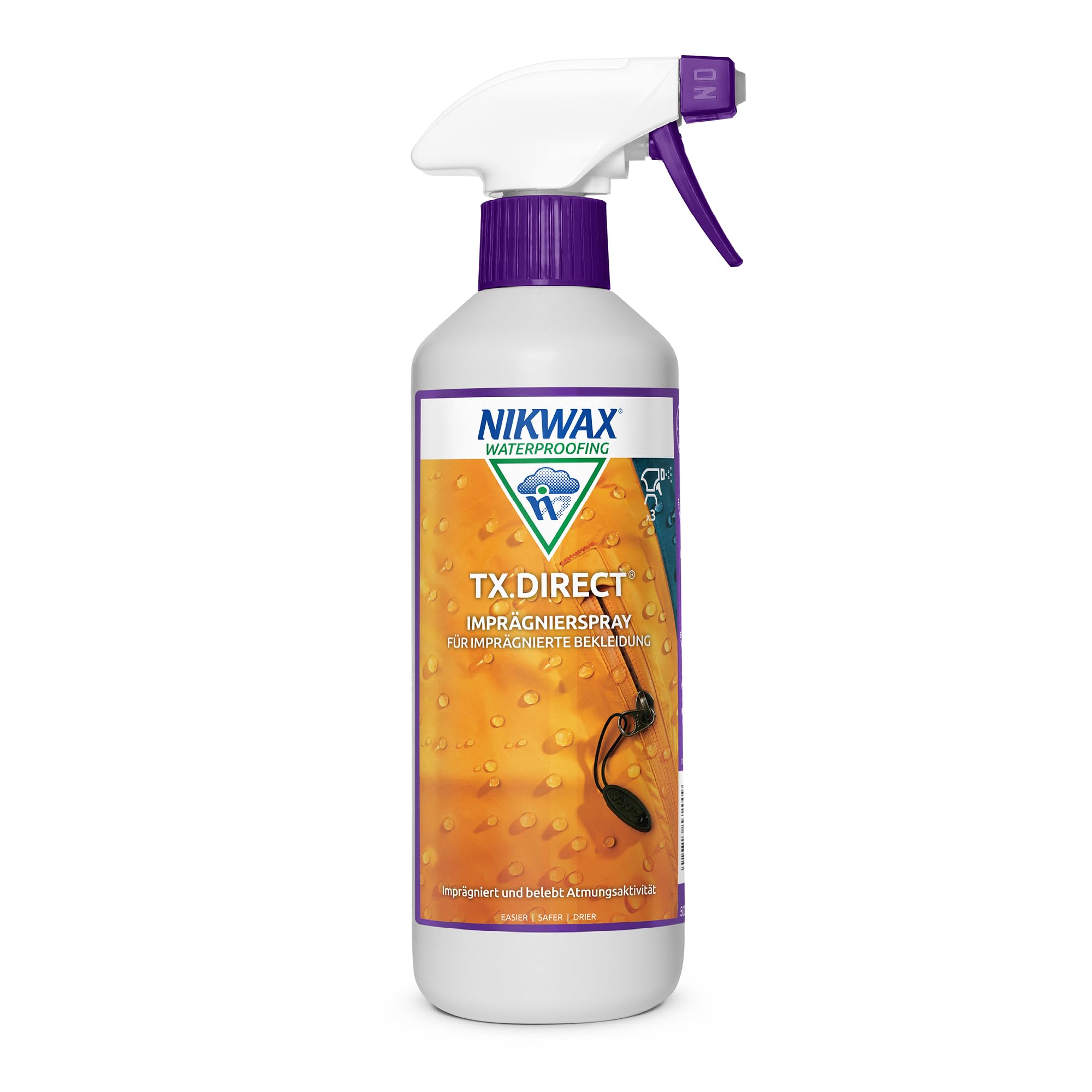 Nikwax TX.Direct Spray-On 500ml, kraftvolles Imprägnierspray für Outdoor-Kleidung, stellt die wasserabweisende Eigenschaften von Jacken und Regenkleidung wieder her