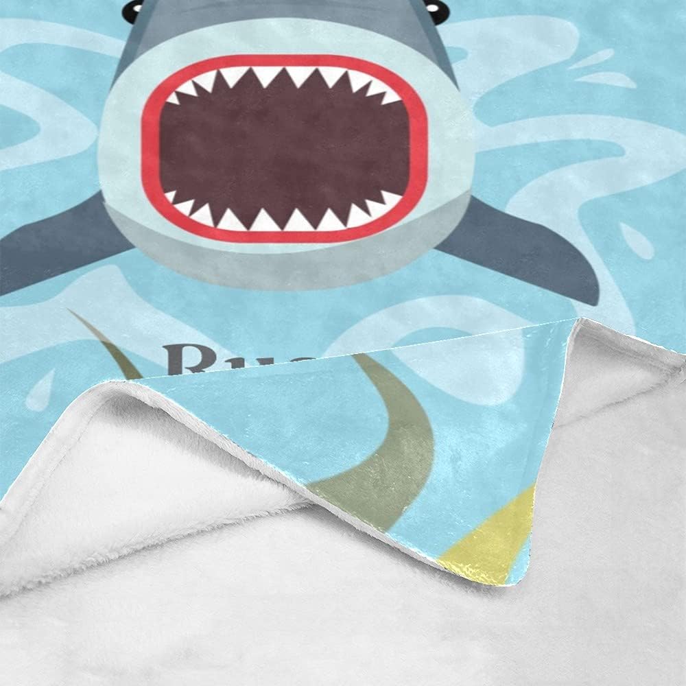 Shark Underwater Personalized Receiving Baby Blankets for Girls Boys Kids with Name,Customized Swaddle Blankets Gift for Newborn Crib Infants 30x40 Inches