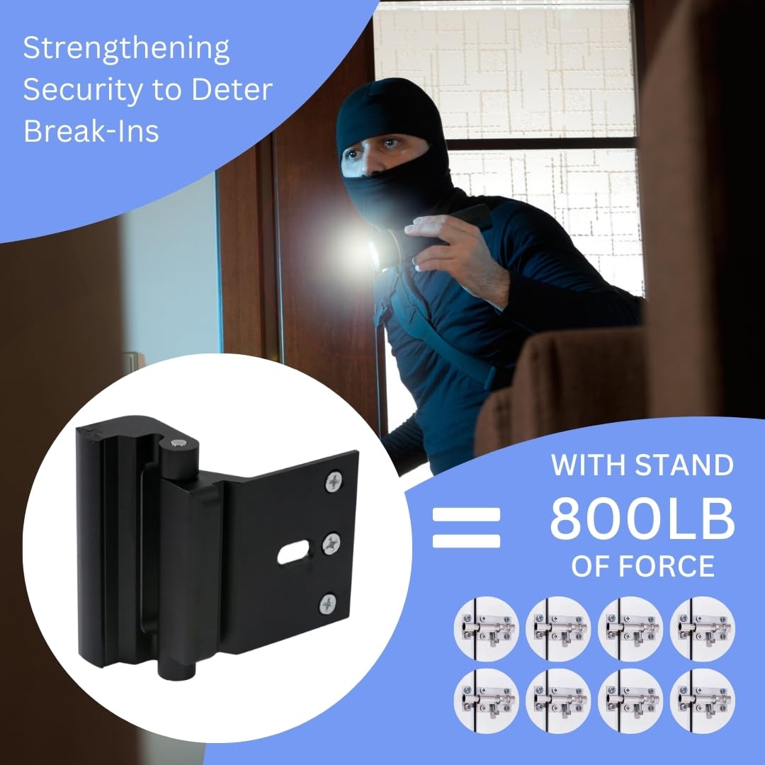 A-Four - Cerradura de refuerzo de puerta de seguridad para el hogar, 3 unidades, aleación de aluminio duradera, soporta 800 libras de fuerza, cerraduras de seguridad para puertas familiares y niños