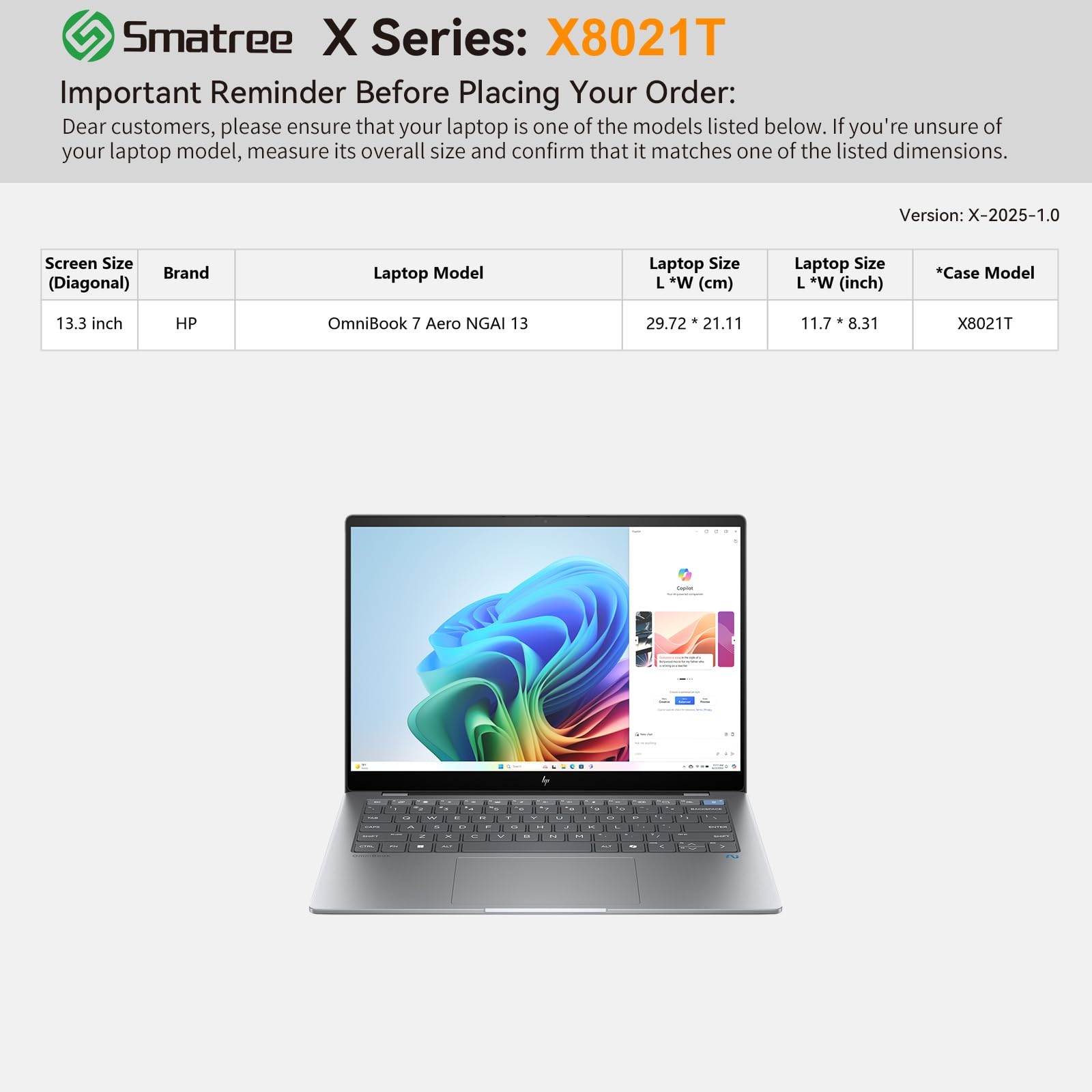 Smatree Hard Funda rígida para portátil de EVA Compatible con 13,3 Pulgadas HP OmniBook 7 Aero NGAI 13,Resistente a los Golpes y al Agua Bolsa para portátil (X8021T)