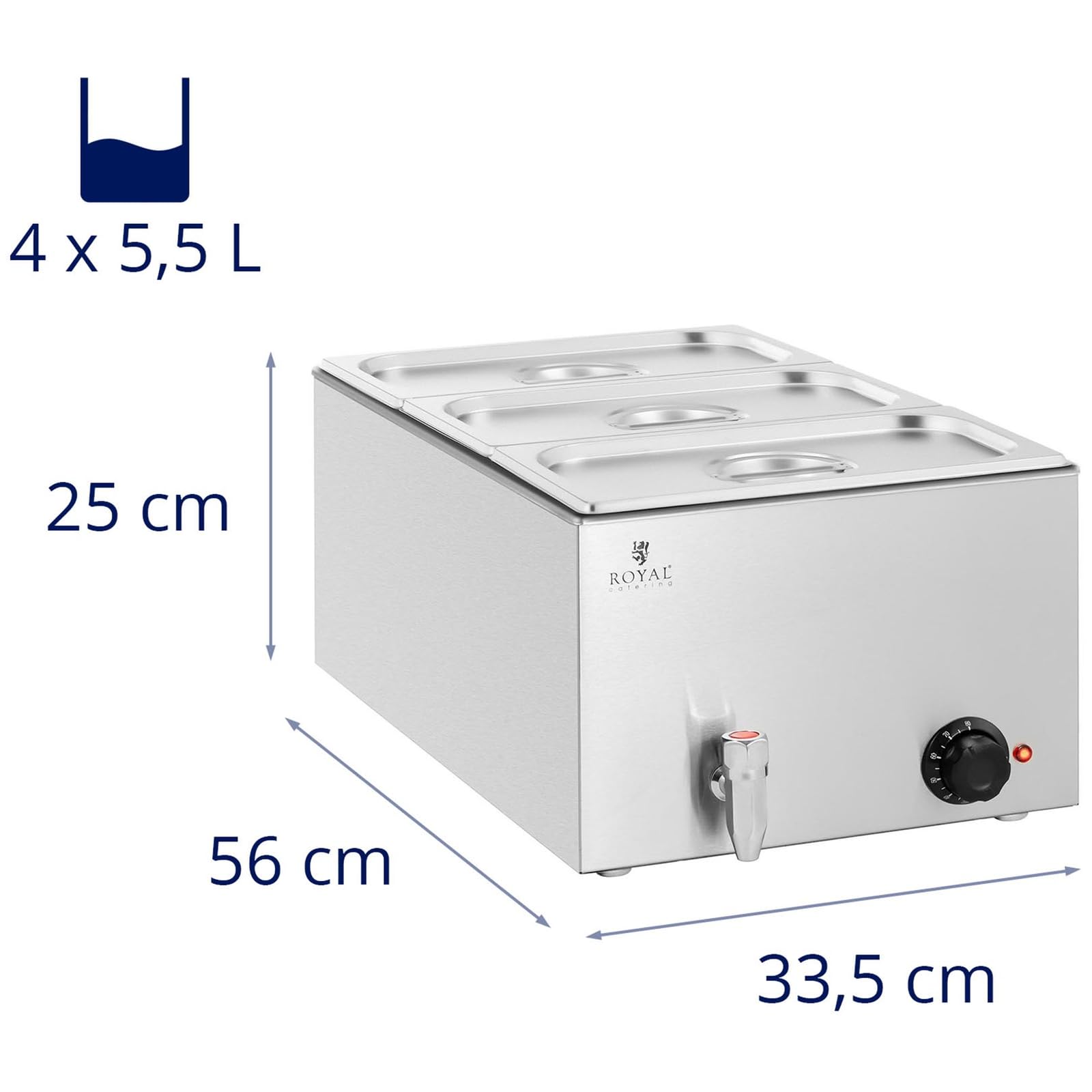 Royal Catering RCBM_GN1/3 Bain Marie 600 W 3 GN 1/3 Robinet de vidange Bain-marie Chauffe-repas