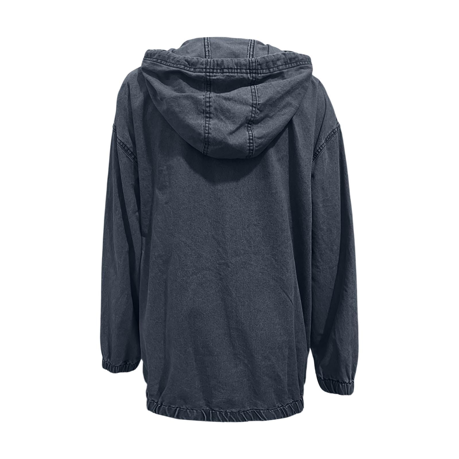 Sudaderas Mujer con Capucha Sudadera Mezclilla Desgastada Mujer Hombros Estilo Lavado Informal Diario