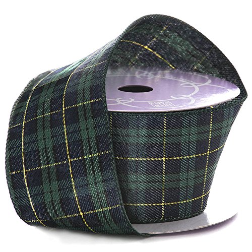 Photo 1 of 2 1/2" X 10 Yards Navy/Green Tartan Plaid Fbrc Wrd Ribbon