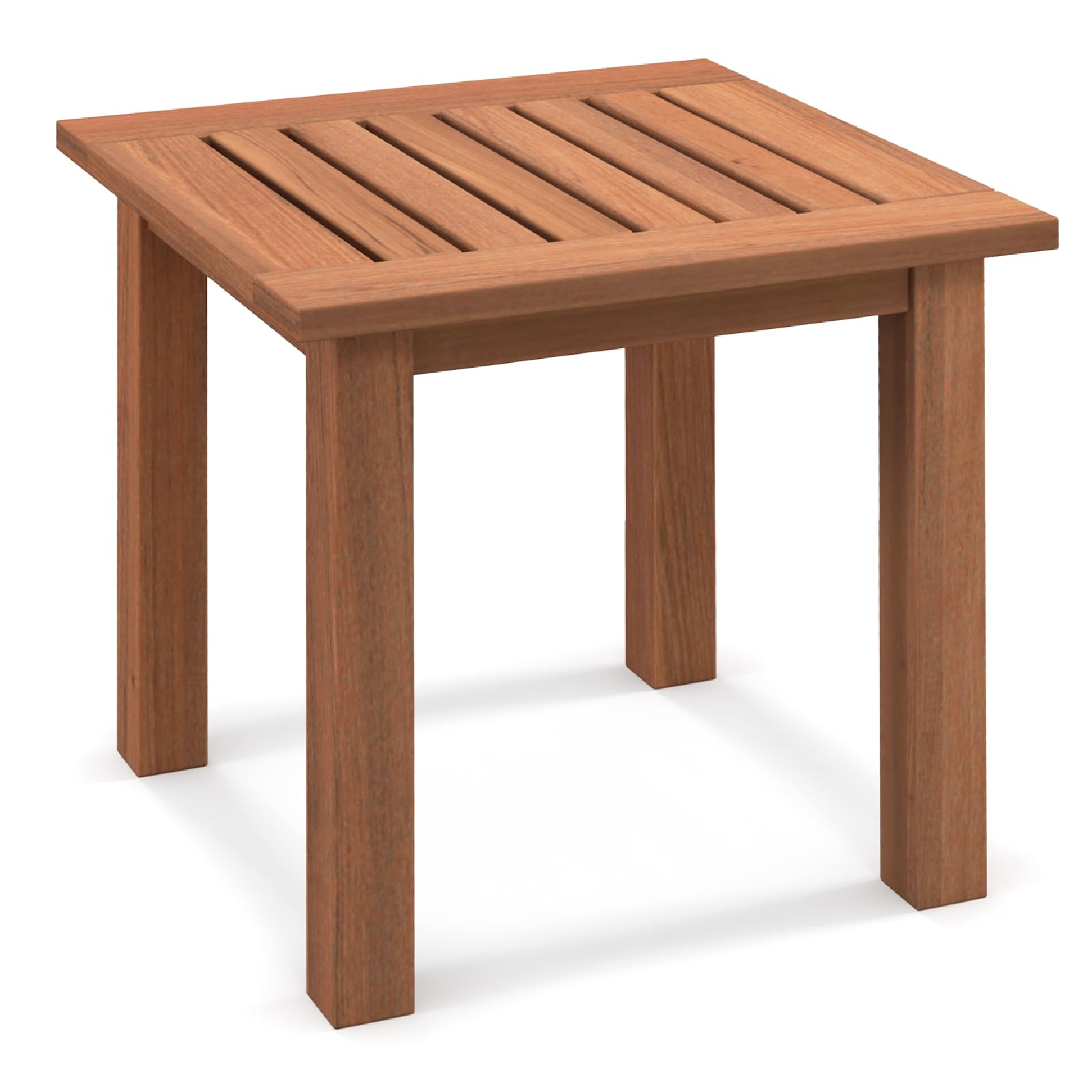 COSTWAY Garden Side Table, All-Weather Hardwood Small Coffee Table with Slatted Top, Indoor Outdoor Square Patio End Snack Tea Table for Balcony, Backyard, Lawn and Poolside, 45x45x43cm, Natural