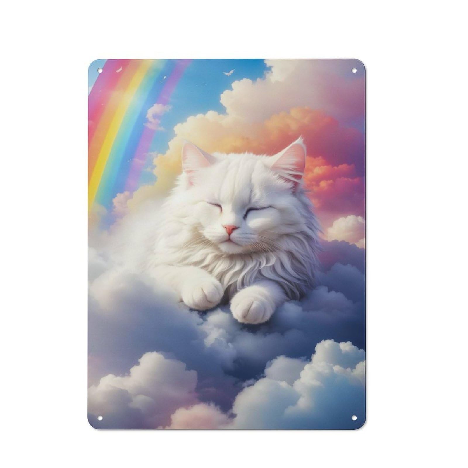 Junmoney White Cat Sleeping Clouds Rustic Tin Wall Plaque 40X30cm For Garage Or Workshop, For Garage Decor Fans, For Retro Home Interiors