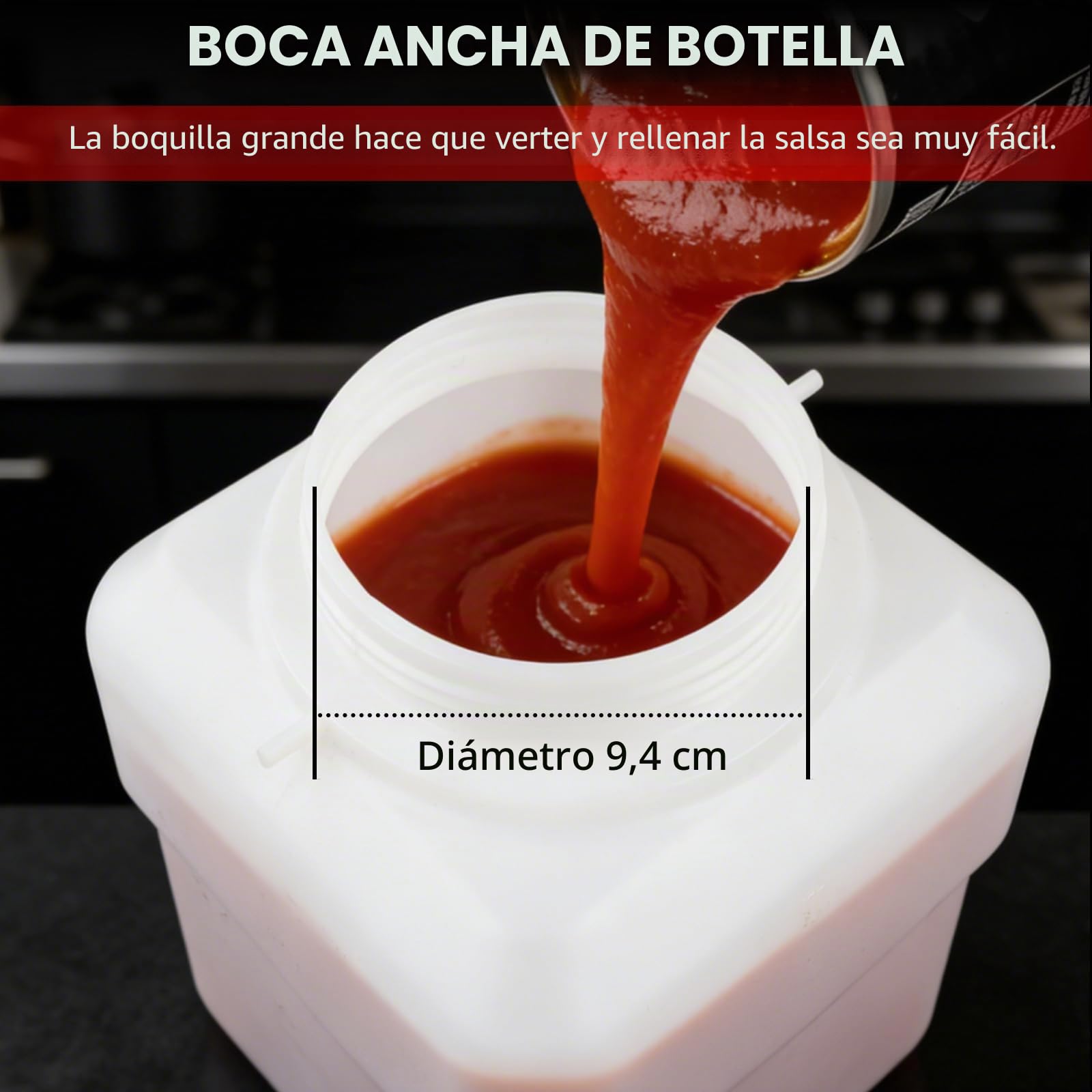 JAOGAUS Dispensador de Salsa Colgante, Botella de 5,5L con 5 Opciones de | Vertido Ajustables, Botella Squeeze Grande para Ketchup, Mostaza, Mermelada, Dispensador de Salsa para Restaurantes, Puestos