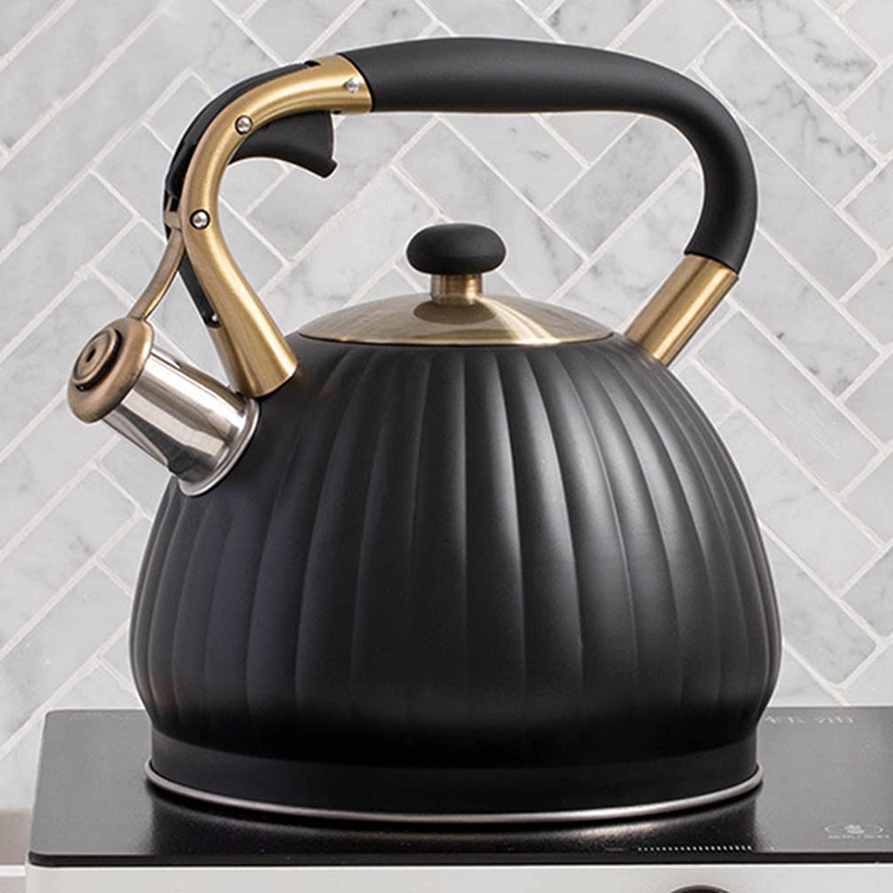 BESTonZON 1pièce Bouilloire Sifflante Inoxydable Noir Avec Poignée Isolante Bouilloire à Thé Pour Cuisinière Électrique Induction Sifflet Et Pratique