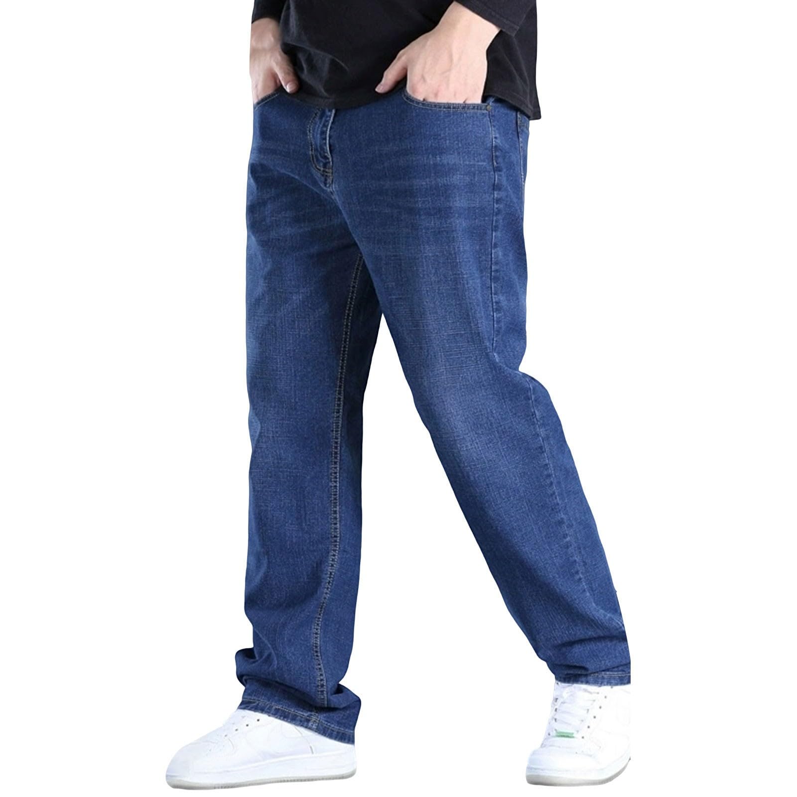 Generisch Pantalones vaqueros holgados para hombre, pantalones vaqueros de tallas grandes, pantalones de mezclilla, rectos, de pierna ancha, pantalones de ocio, ropa de calle, universidad, pantalones