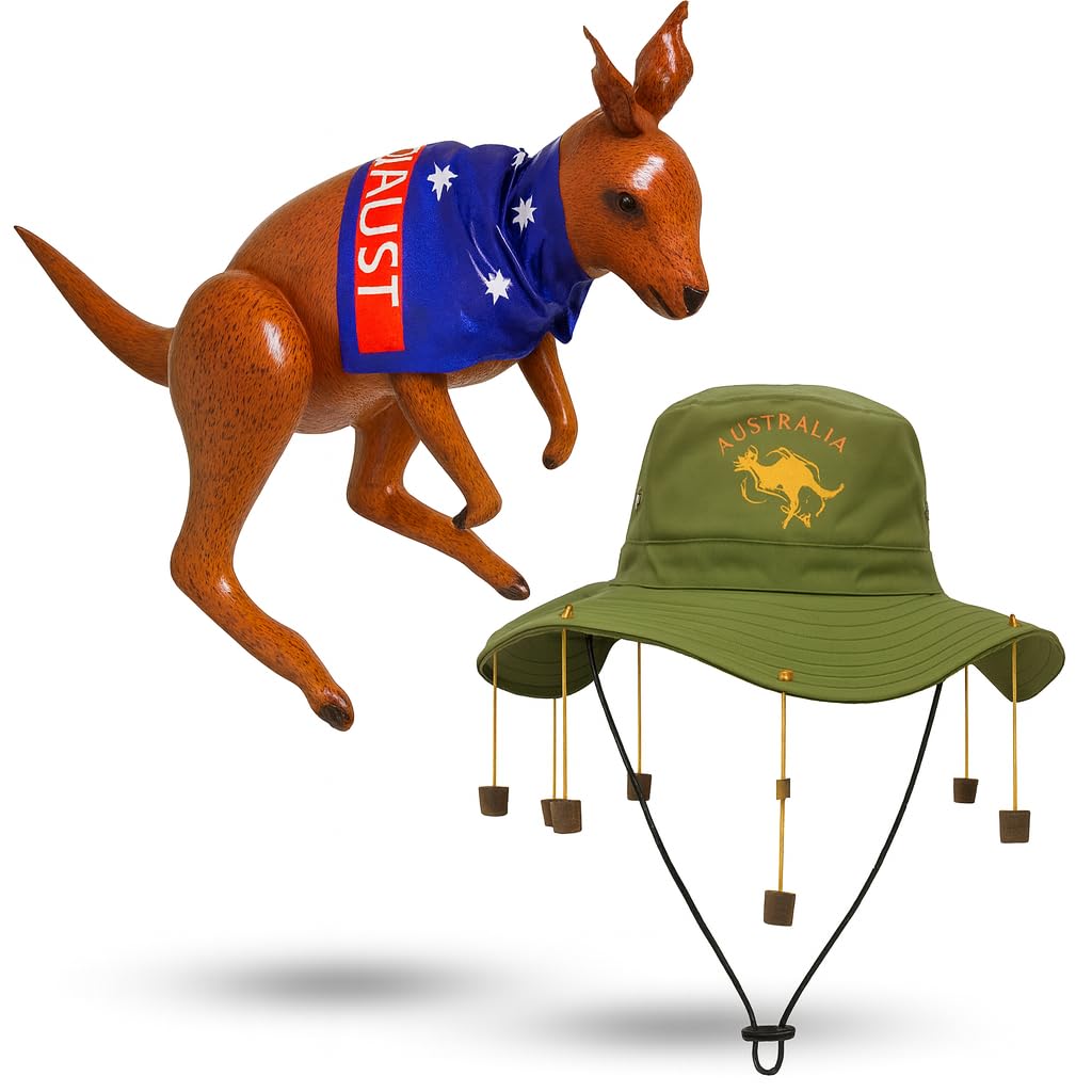 ZANGOC Adult Australian Cork Hat & Inflatable Kangaroo Fancy Dress Kit  The Ultimate Aussie-Themed Australian party decorations Outfit-Love Australia
