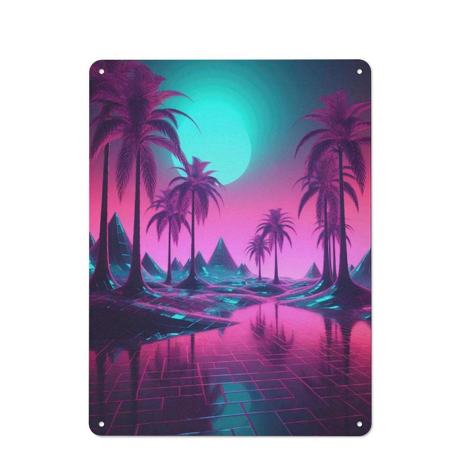 Junmoney Surreal Synthwave Night 40X30cm Retro Metal Sign With For Café Or Restaurant, For Collectors Decorating Cafés And Restaurants