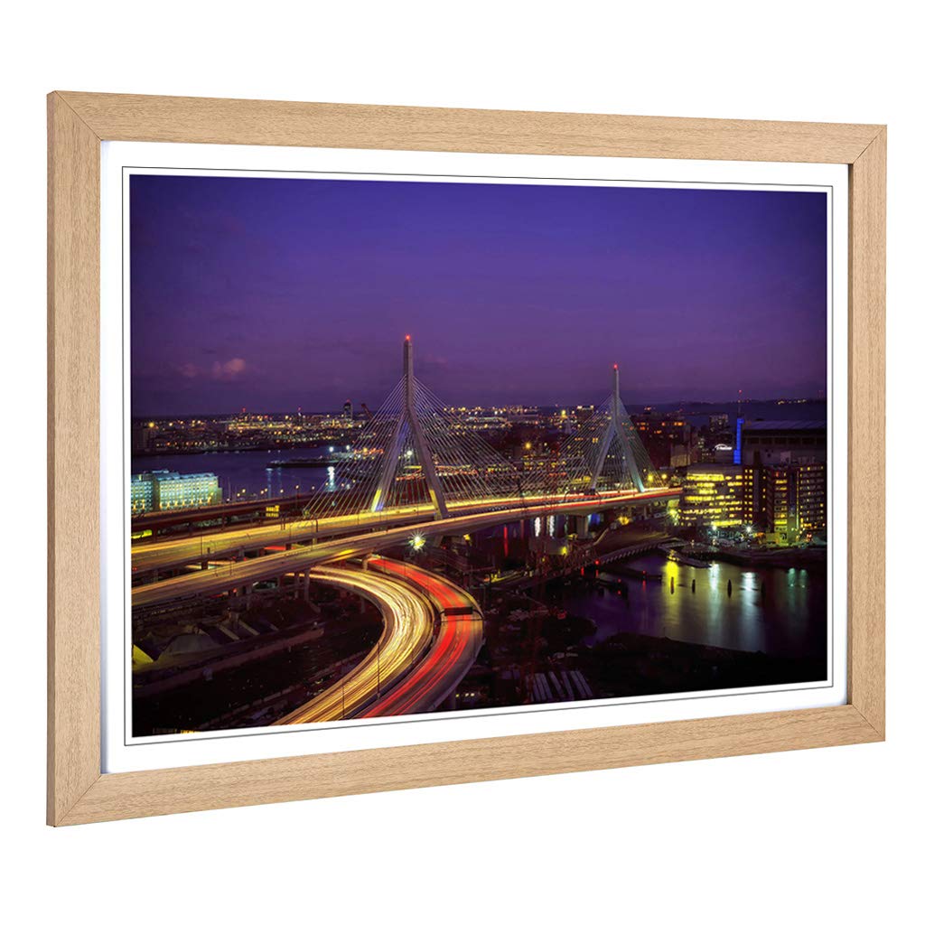 Big Box Art Framed Print of Massachusetts Boston USA Design | Wall Art Picture | Home Decor for Kitchen, Living, Dining Room, Bedroom, Hallway, Office, Oak, A2 / 24.5x18 Inch / 62x45cm