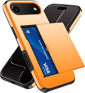 Qinmay Compatible with iPhone 17 Air Case Wallet,Built-in Card Holder, Heavy Duty Protective Dual Layer Shockproof Hidden Card Slot Slim Wallet Phone Cover for iPhone 17 Air,Orange