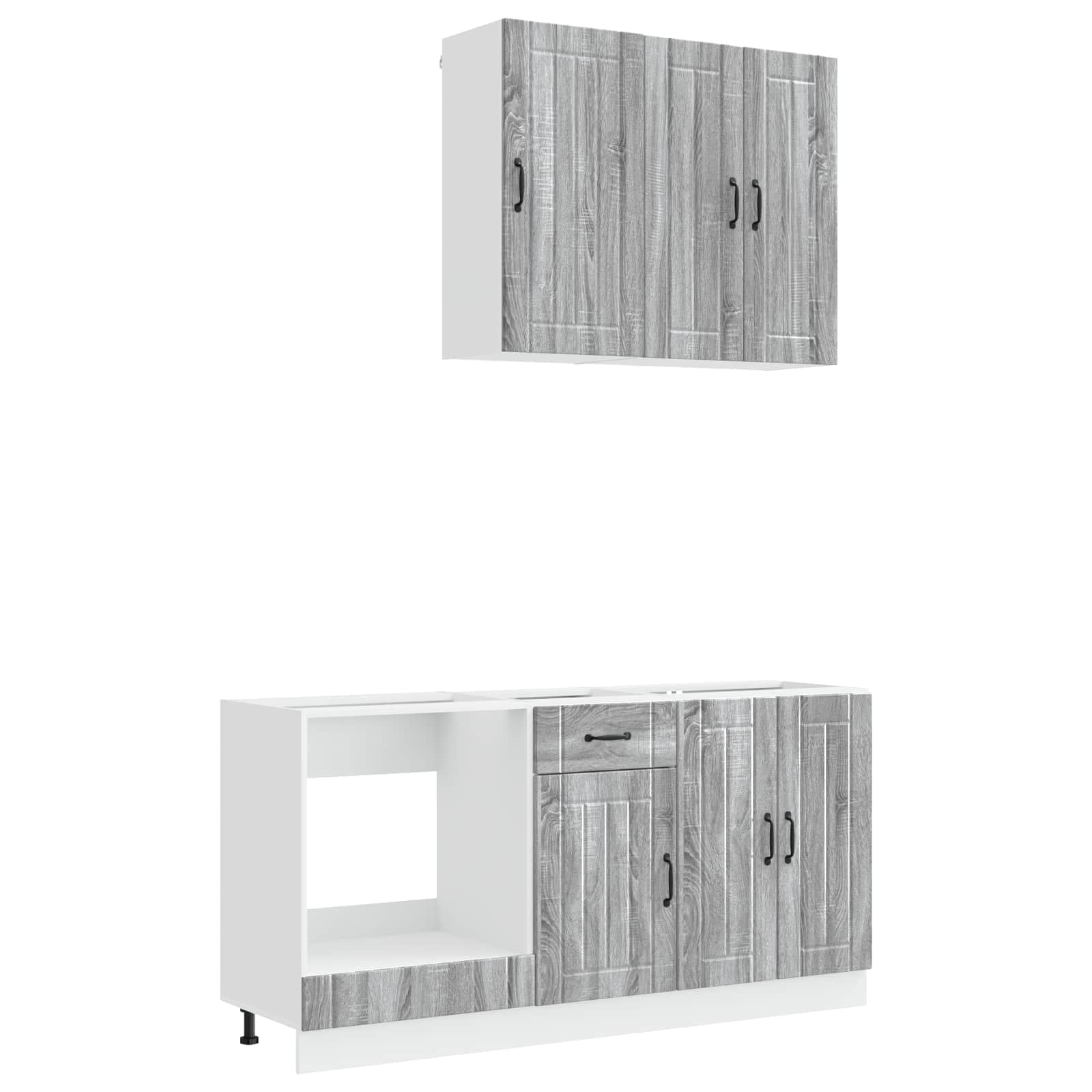 Cucina Lucca 5 pezzi blocco cucina grigio sonoma | Blocco da cucina flessibile per la tua cucina con piedini regolabili e set di armadietti da parete sicuri in legno.