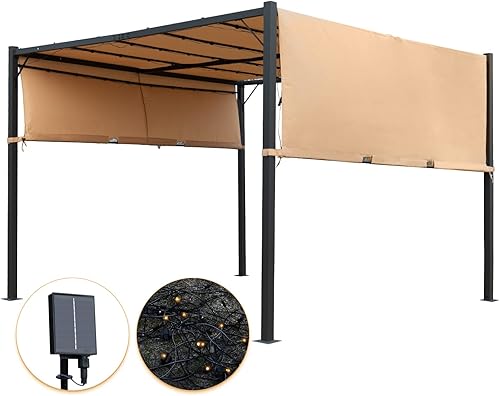 Miniatura 1 de Pérgolas - Cenador para patios de 10 x 10 pies, carpa de metal con toldo deslizante ajustable resistente a la intemperie, materiales de calidad,
