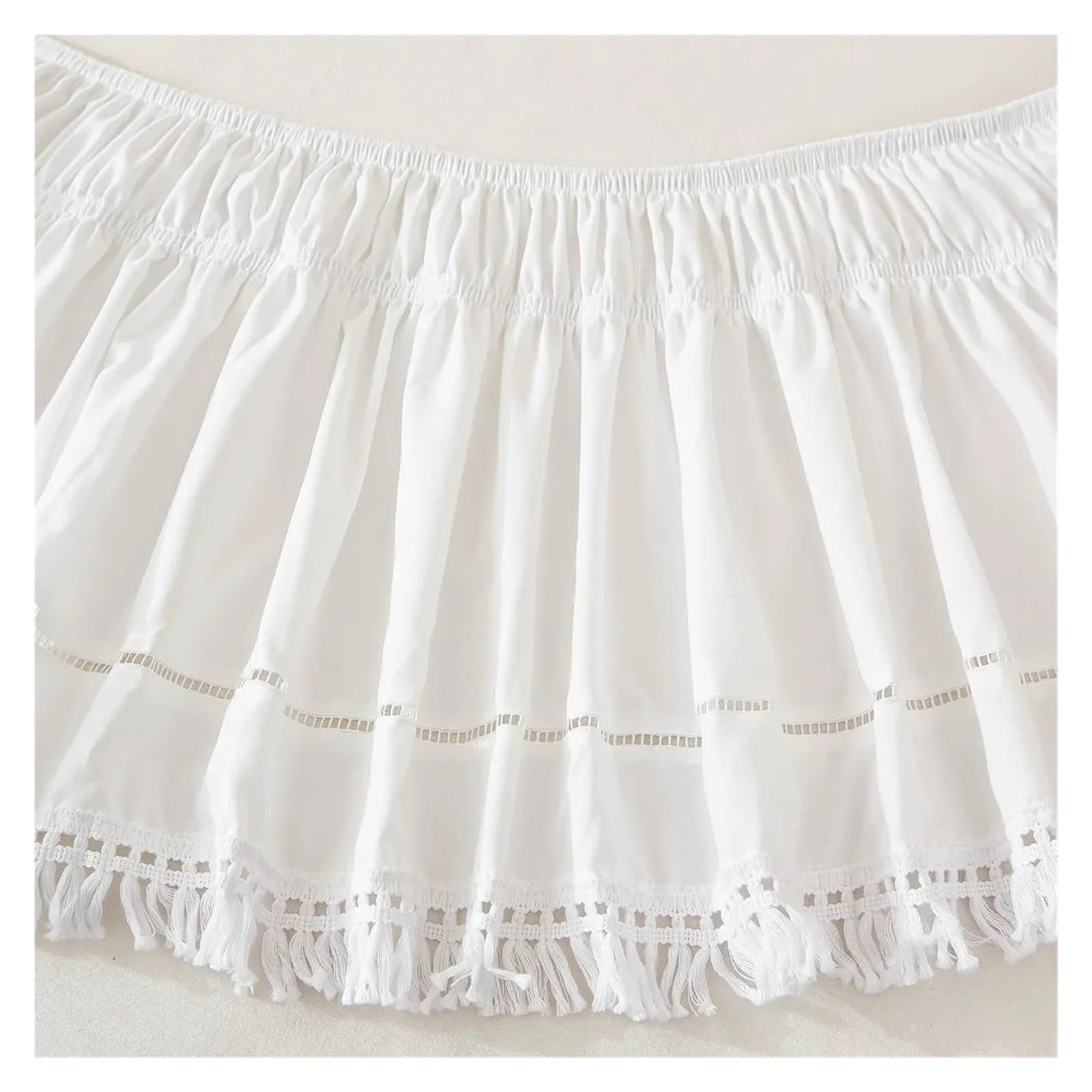 Faldón de Cama elástico Envolvente Práctica Falda de Cama elástica Blanca con Flecos, Colcha Volantes a Prueba Polvo, romántica for Cubrir Debajo la, Inn(60Inx80In)