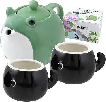 Frog Teapot & Cup Set, Japanese Tea Service with Filter & Gift Box 30 oz Teapot, 2 5 oz Cups