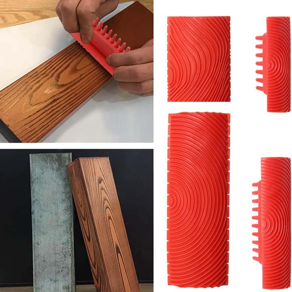 Wood Grain Painting Tool Set - Rubber Texture Roller For DIY Wall & Floor Decoration, Realistic Wood Pattern Effect, 2 Sizes Included - View #2